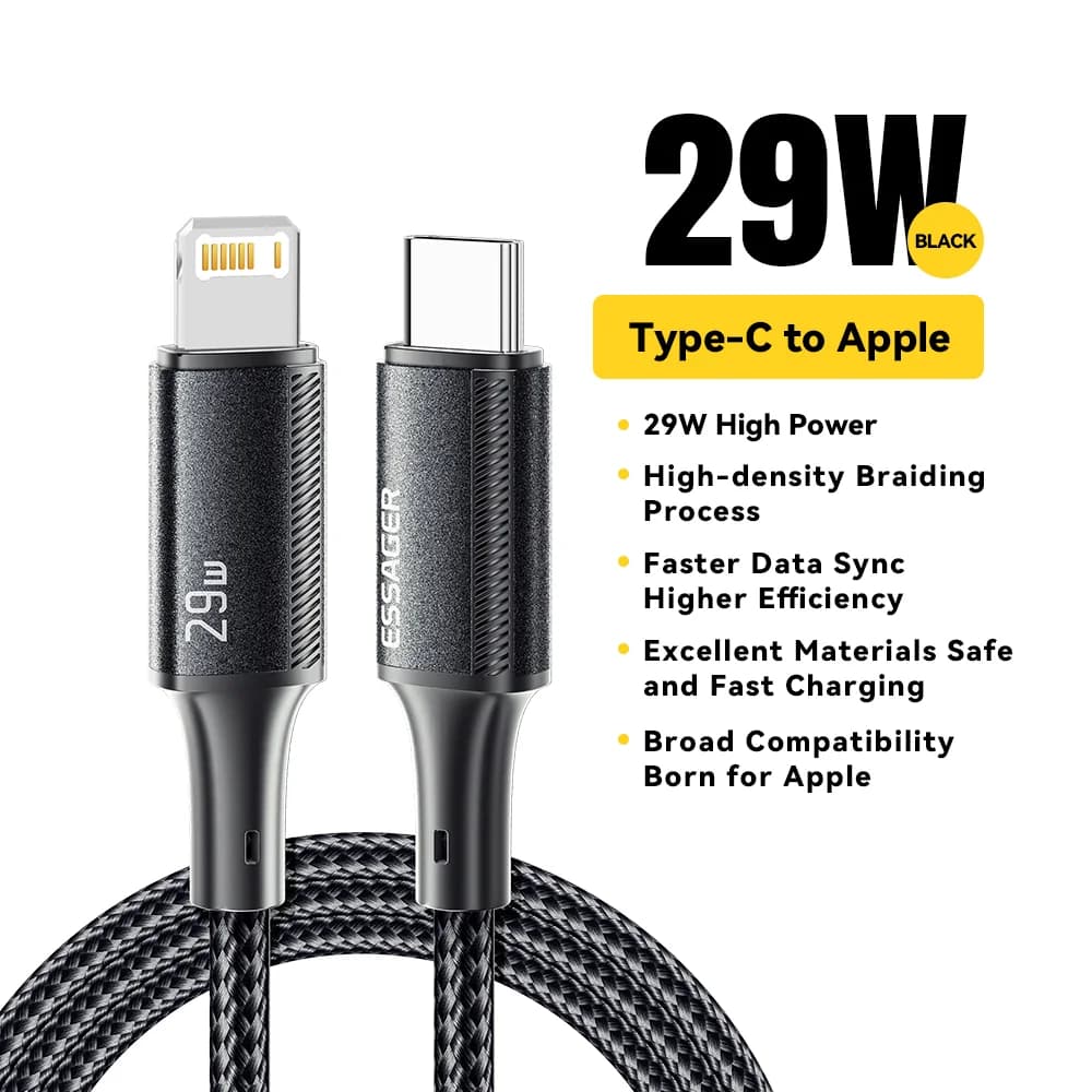 29W USB-C към Lightning кабел за бързо зареждане и данни