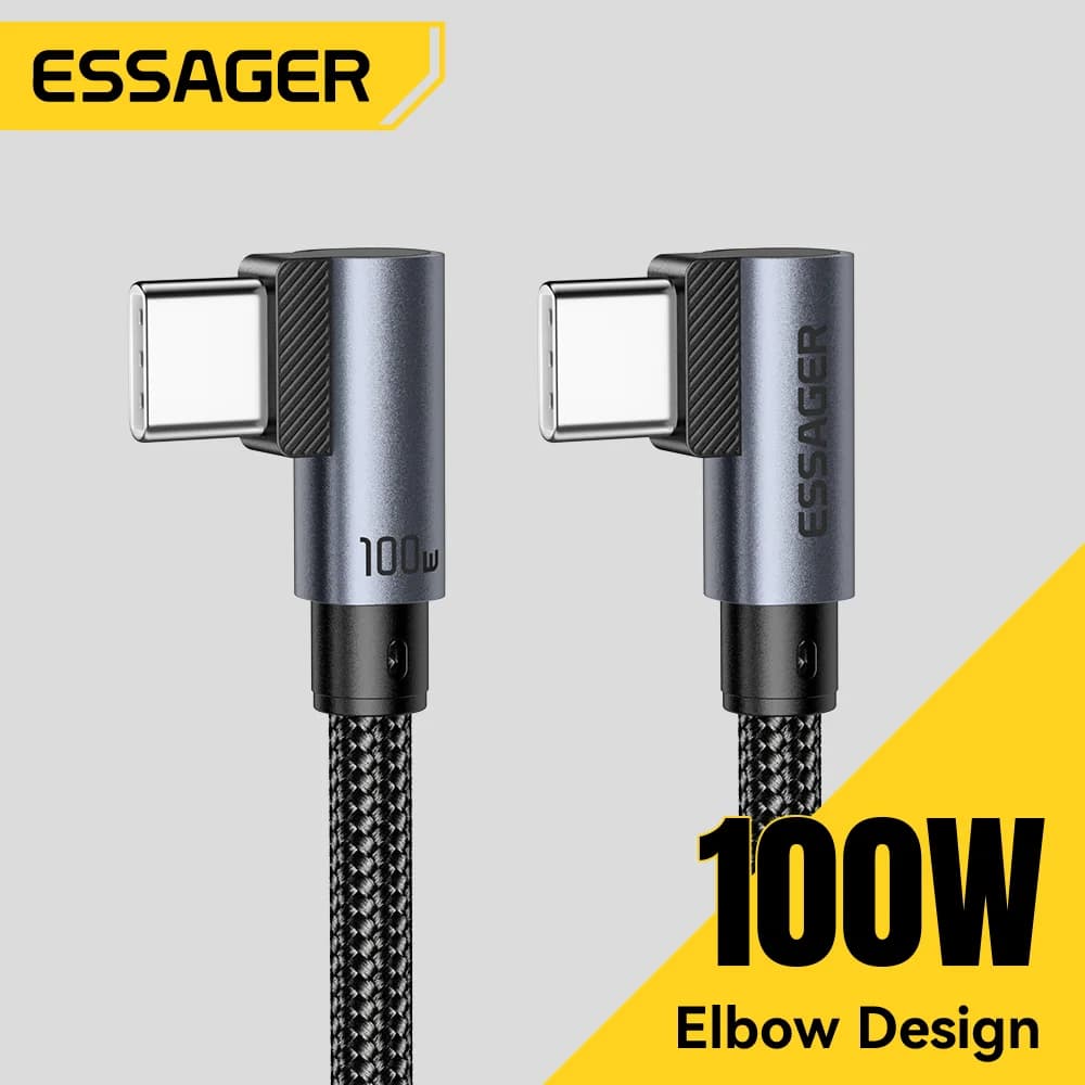 Ъглов USB-C към USB-C кабел за бързо зареждане 100W