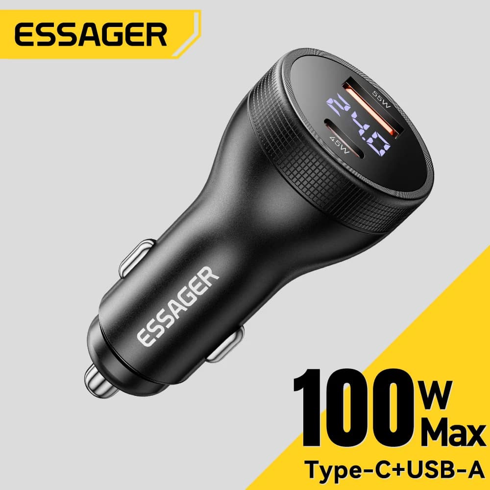 Автомобилен заряден USB-C, 100W, с цифров дисплей