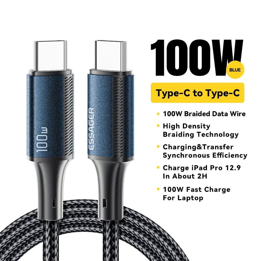 Кабел USB-C към USB-C, бързо зареждане PD 100W