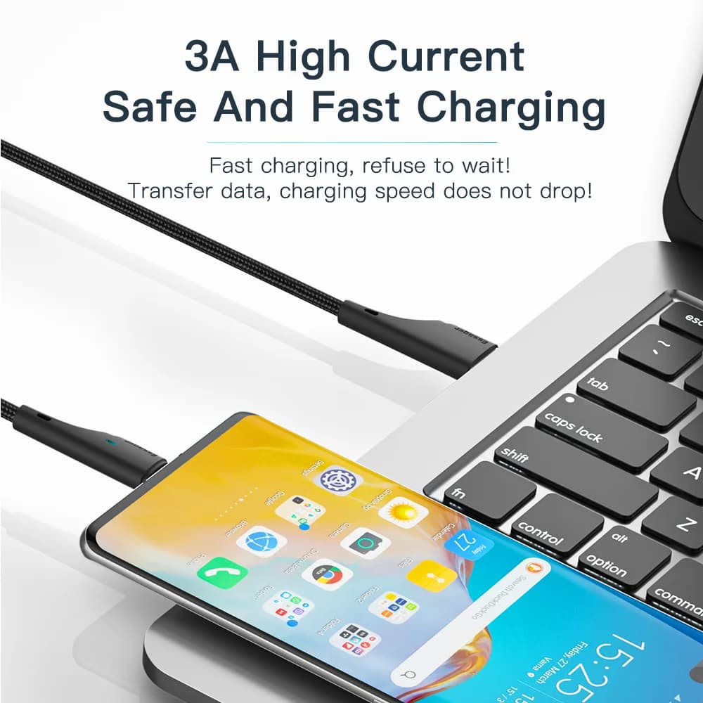 Кабел за бързо зареждане 3A USB-A към USB-C
