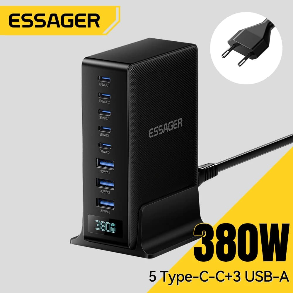 Настолна зарядна станция 380W, 8-в-1 GaN
