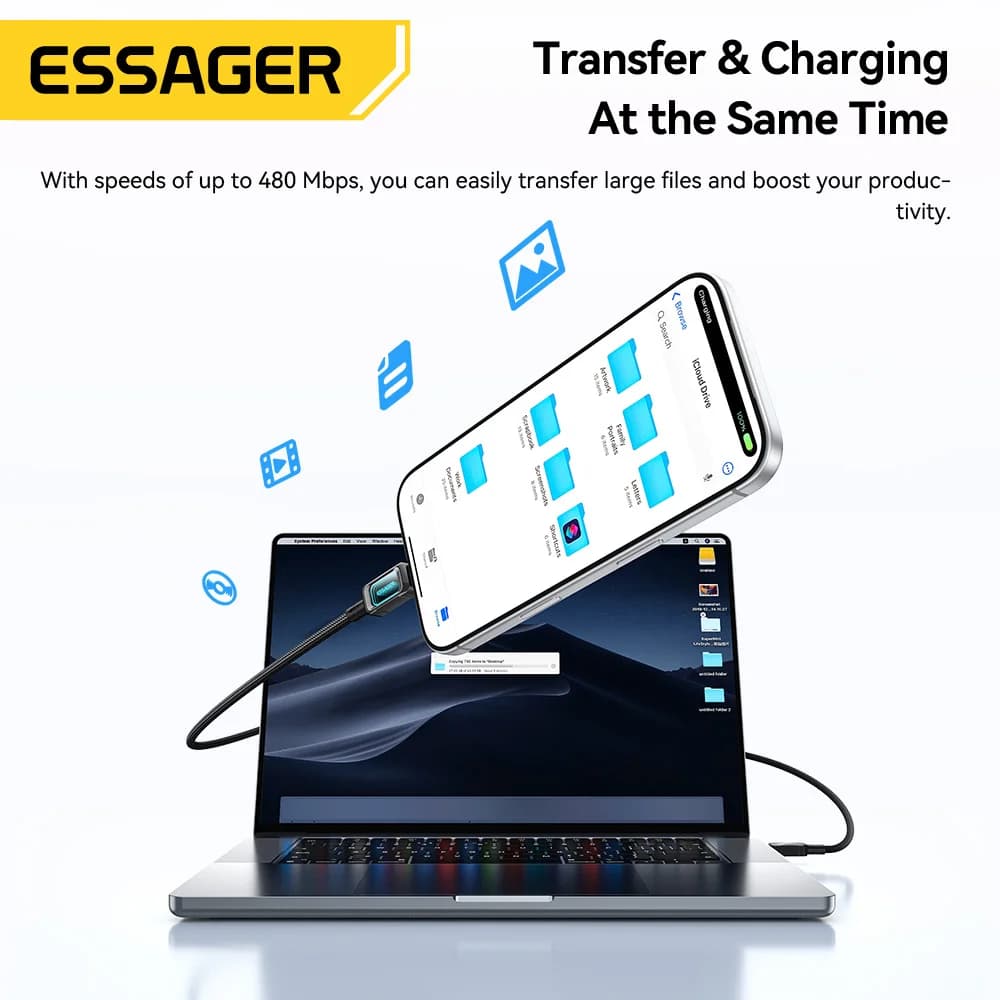 USB-C към USB-C кабел за бързо зареждане с LED дисплей, 100W