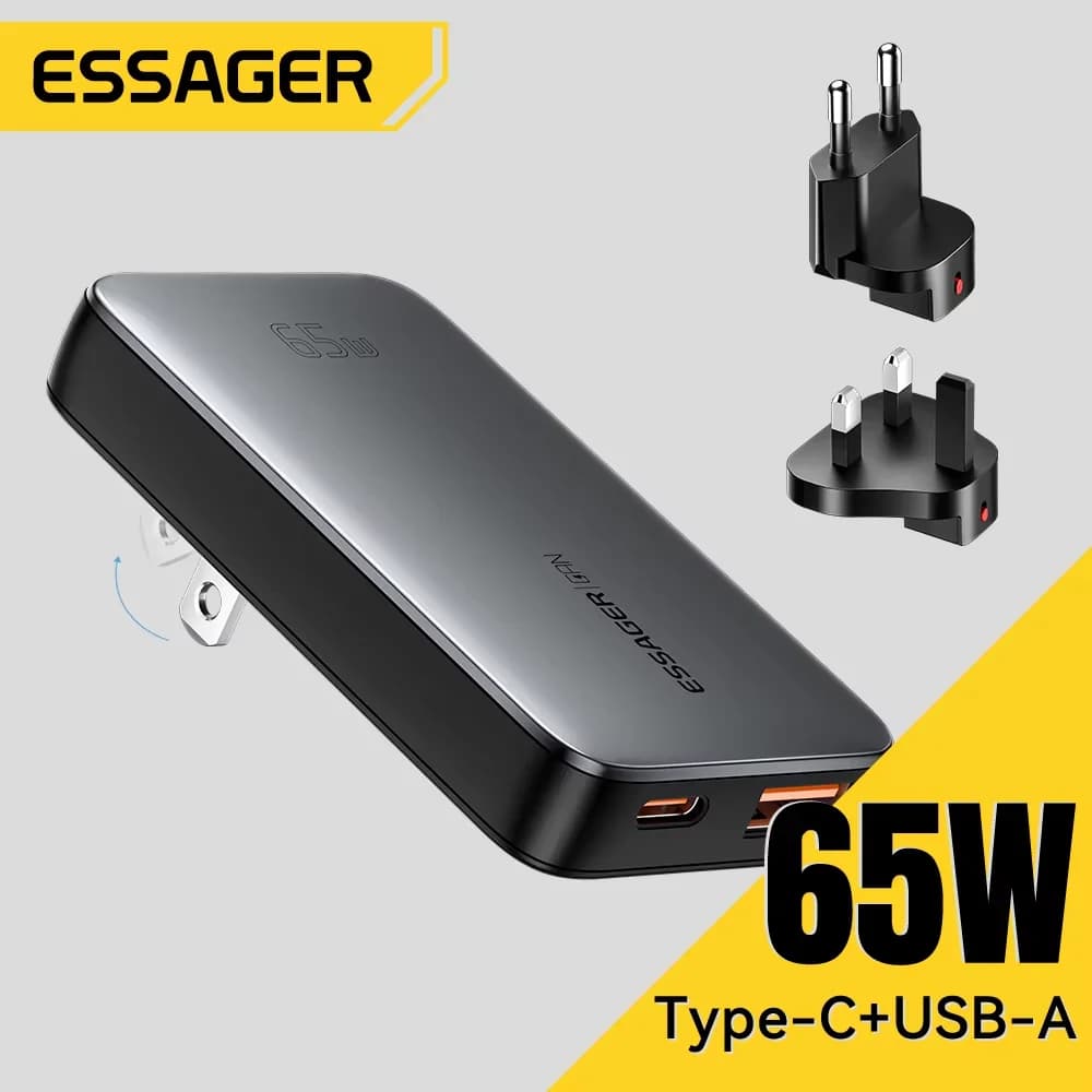 65W ултънък GaN USB-C пътуващ зарядно устройство
