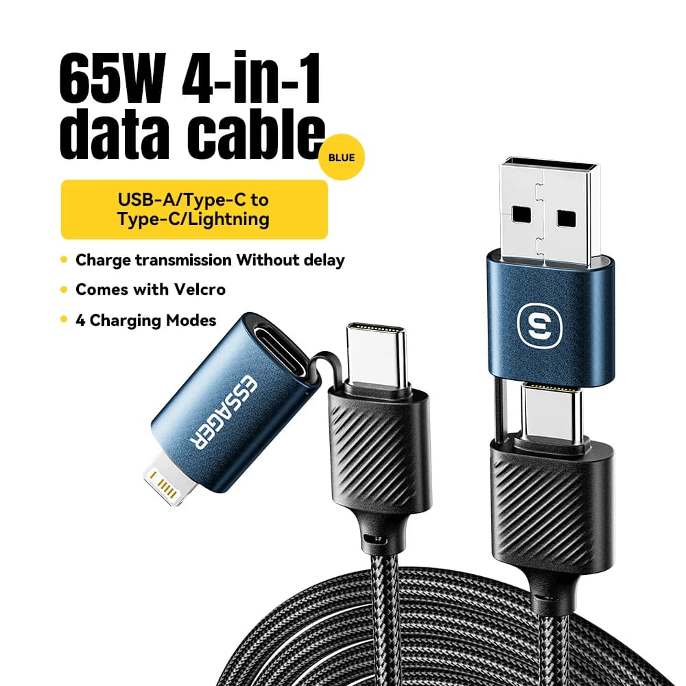 4-в-1 USB-C кабел, 65W PD бързо зареждане