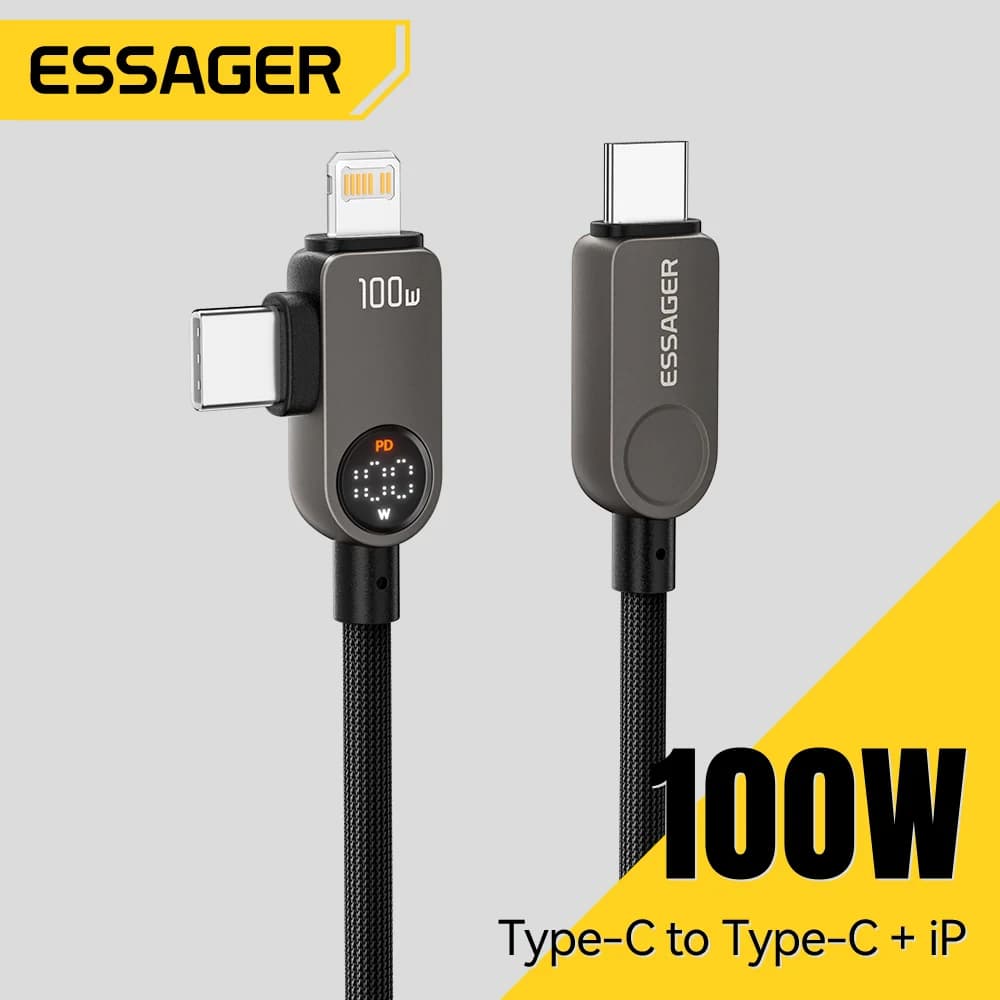 2-в-1 Кабел USB-C към Lightning, 100W PD