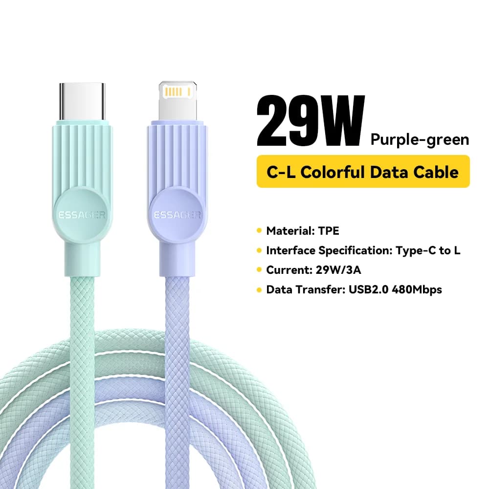 Цветен USB-C към Lightning кабел за бързо зареждане