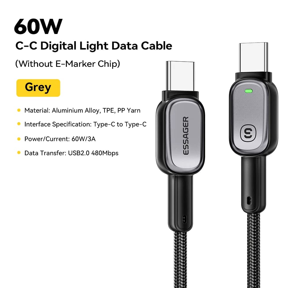 LED USB-C към USB-C кабел 100W, бързо PD зареждане 5A