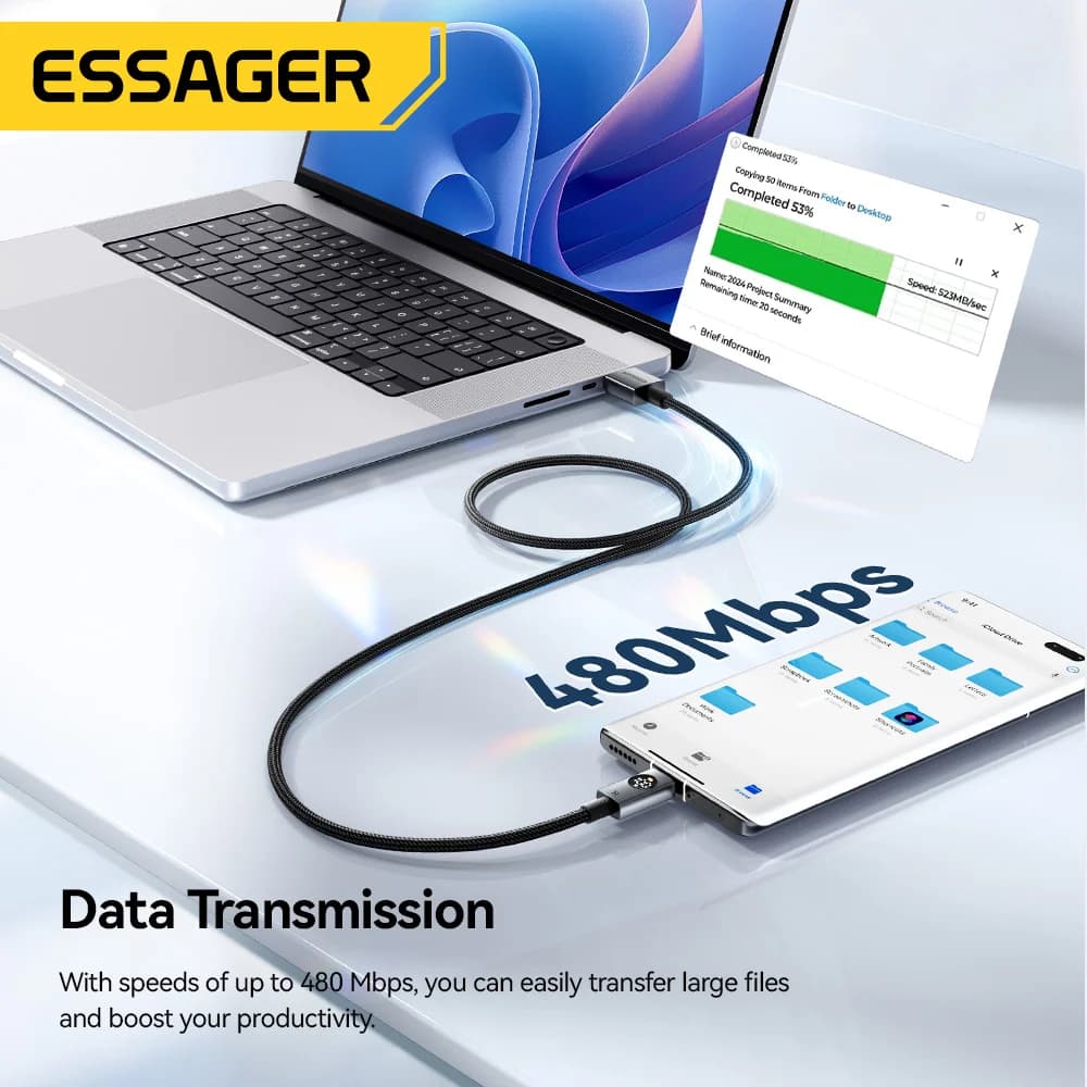Кабел USB-C 7A 100W с цифров дисплей