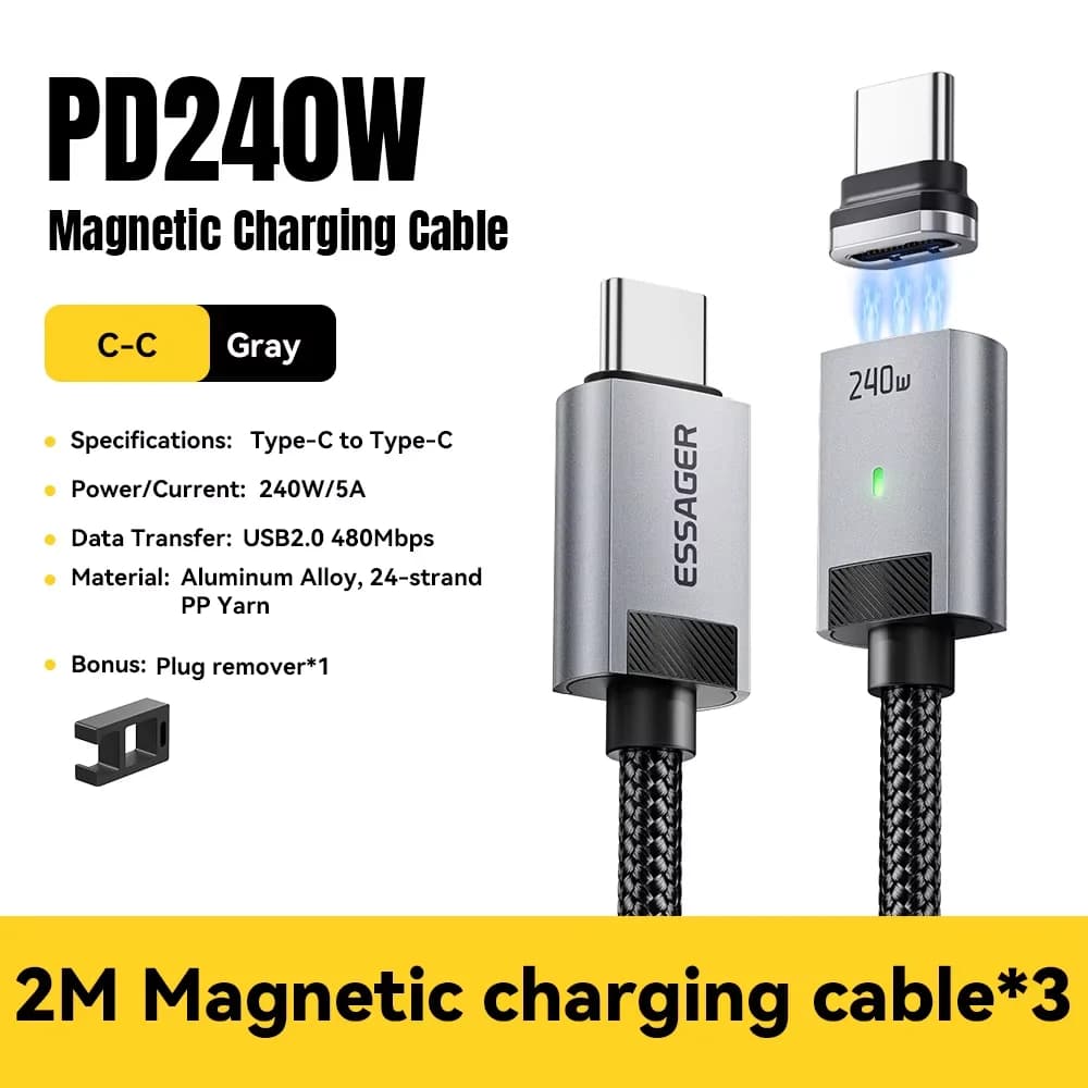 Магнитен кабел за зареждане 240W USB-C към USB-C