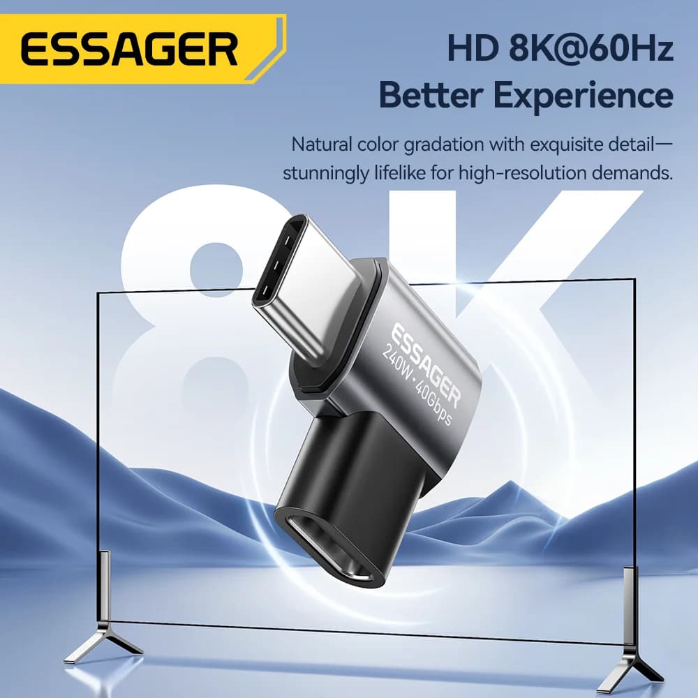 USB4.0 адаптер за данни OTG 240W, ъглов 90-градуса, 8K