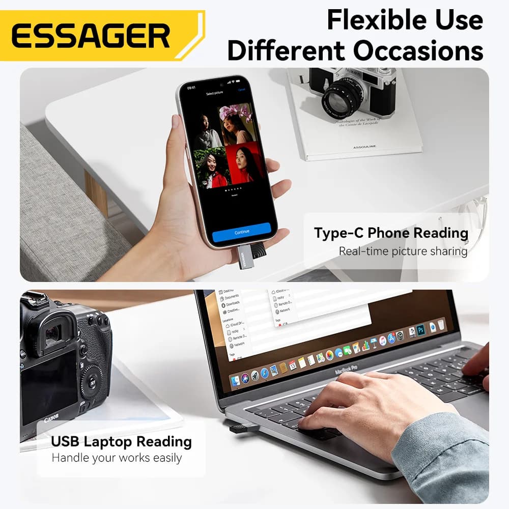 Четец на карти 2-в-1, USB-C и USB 2.0