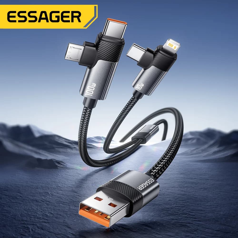 2-в-1 100W кабел за бързо зареждане Type-C и Lightning