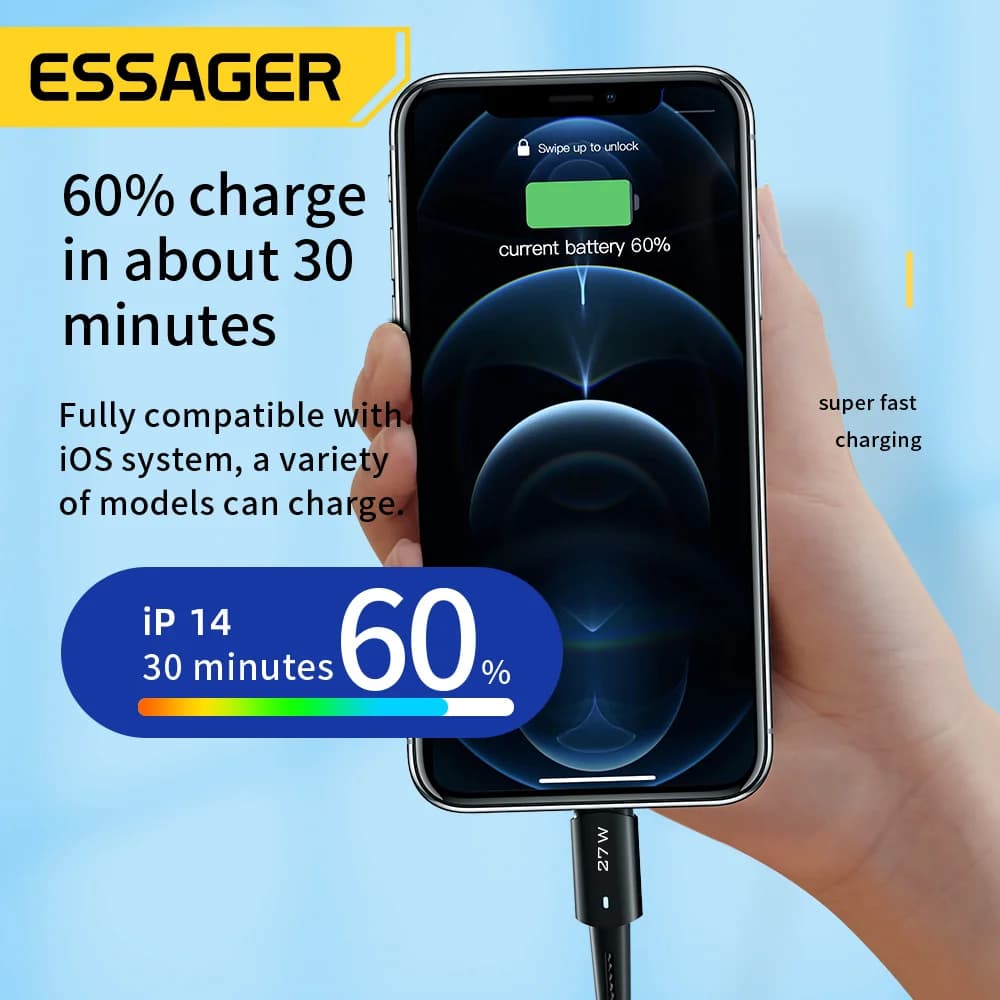 Кабел за бързо зареждане USB-C към Lightning 27W
