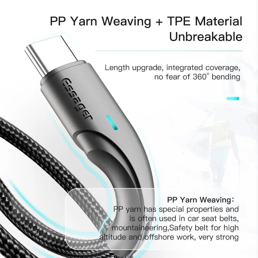 Кабел за бързо зареждане 3A USB-A към USB-C
