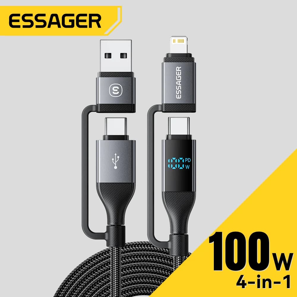 4-в-1 USB-C кабел с цифров дисплей, 100W PD
