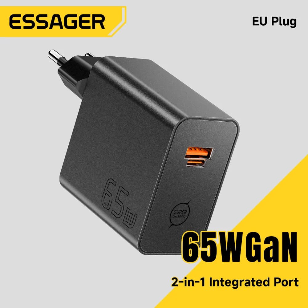 GaN бърз зарядно устройство 65W 2-в-1 USB Type-C