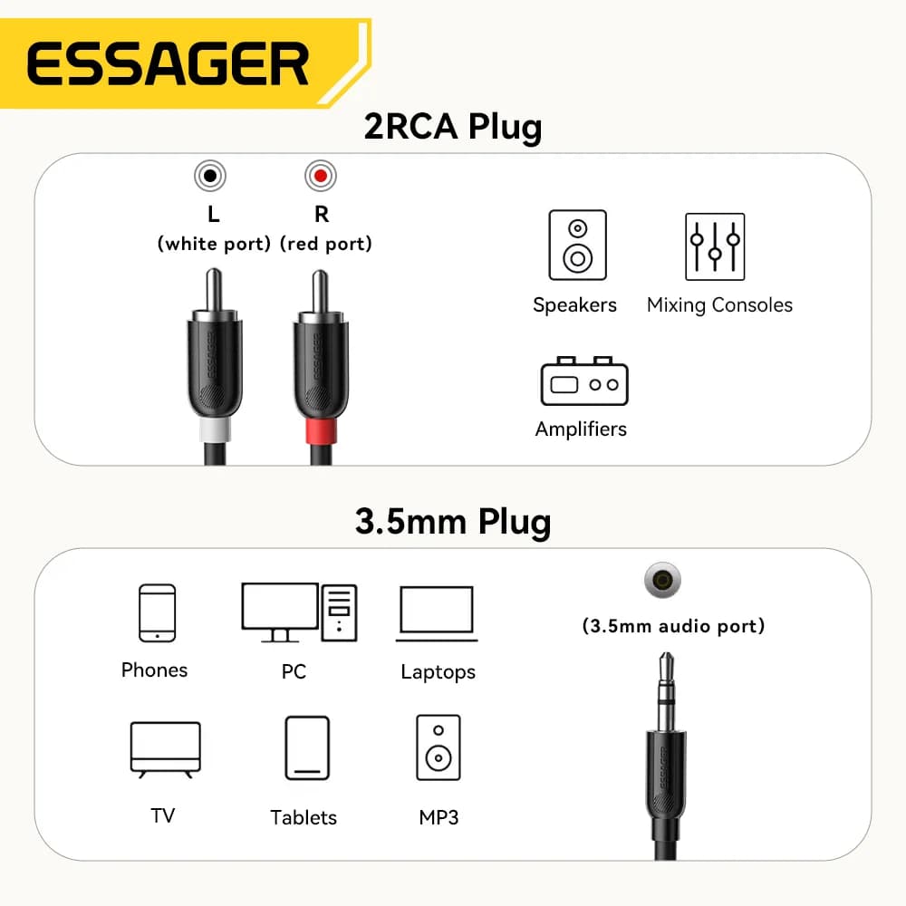 Аудио разклонителен кабел 3.5mm към двоен RCA