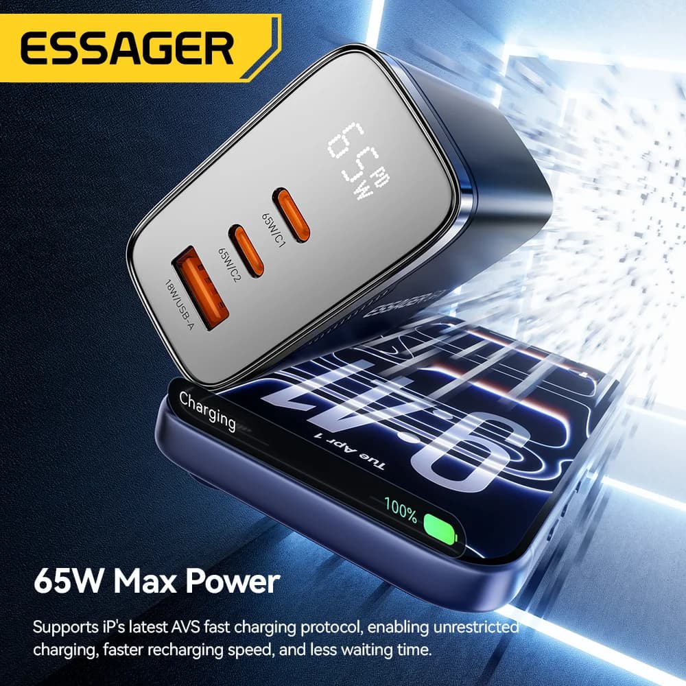 65W GaN USB-C зарядно с цифров дисплей