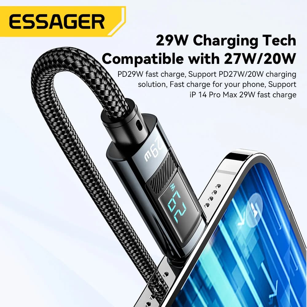 USB-C към Lightning PD кабел за бързо зареждане с дисплей
