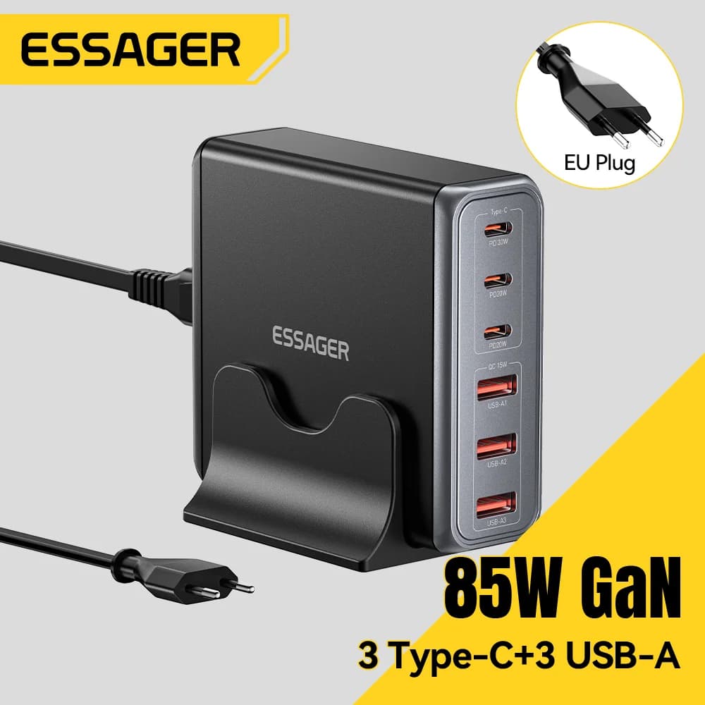 Настолна зарядна станция GaN USB-C с 6 порта, 85W