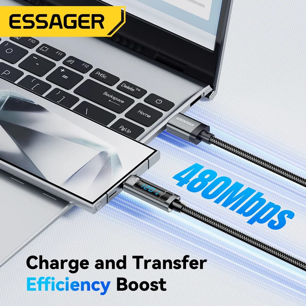 Кабел за бързо зареждане USB-C 120W с LED дисплей